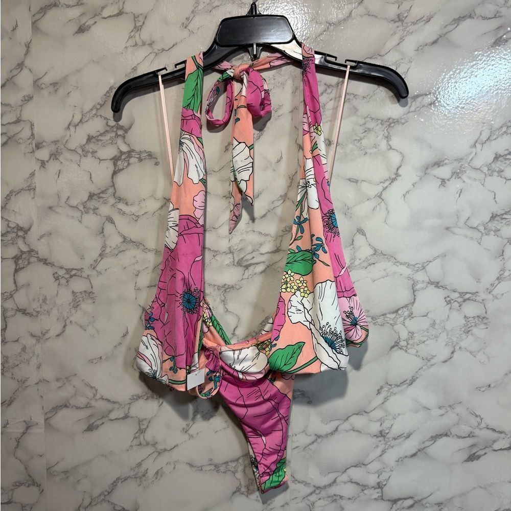 NEW AFRM Floral Halter Plunging V Bodysuit Size L